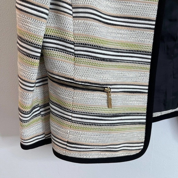 Nipon Boutique Women's Tweed Blazer Jacket 8 Striped Open Front 3/4 Sleeve Cream - Picture 4 of 7